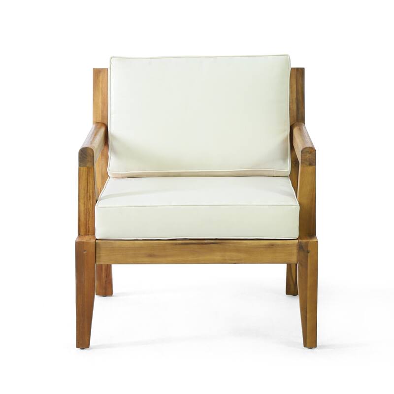 Outdoor Club Chairs with Cushions, 29'' H X 26.5'' W X 29'' D, acacia wood + Teak Finish + Beige