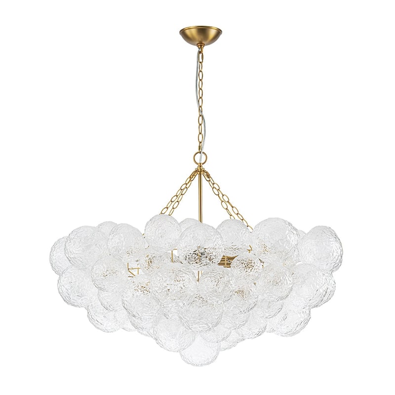 Brass 15-Light Grand Water Textured Glass Bubble Chandelier - 39.4in