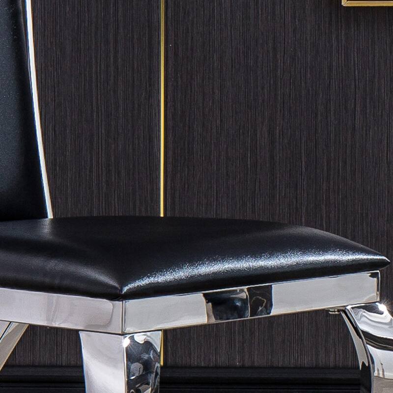 Set of 2 Leatherette/Velvet Unique Design Backrest Dining Chair with Stainless Steel Legs