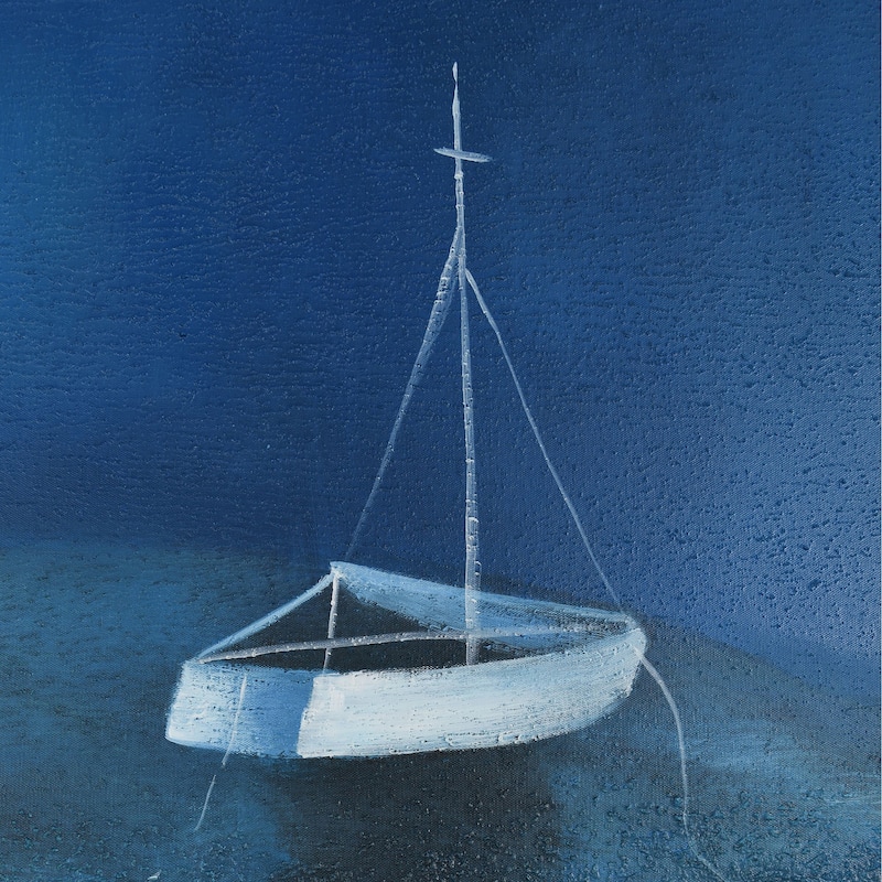 Blue Water Sailboat - Coastal Hand Painted Frame Canvas Wall Art - Gold Frame