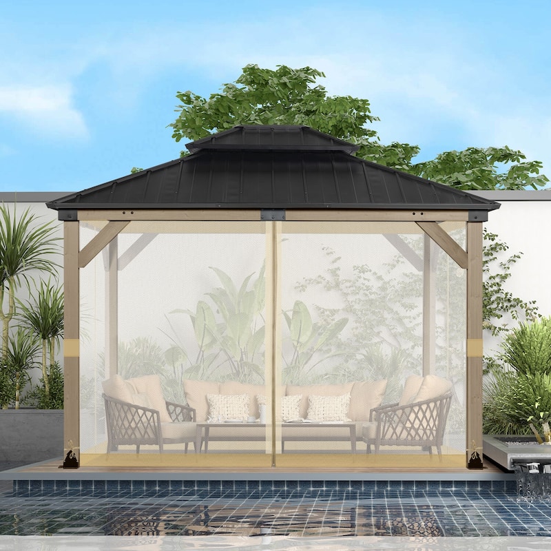 Aoodor Gazebo Universal Mosquito Netting Screen Replacement, 4-Panel Screen Walls with Double Zippers - (Mosquito Net Only)