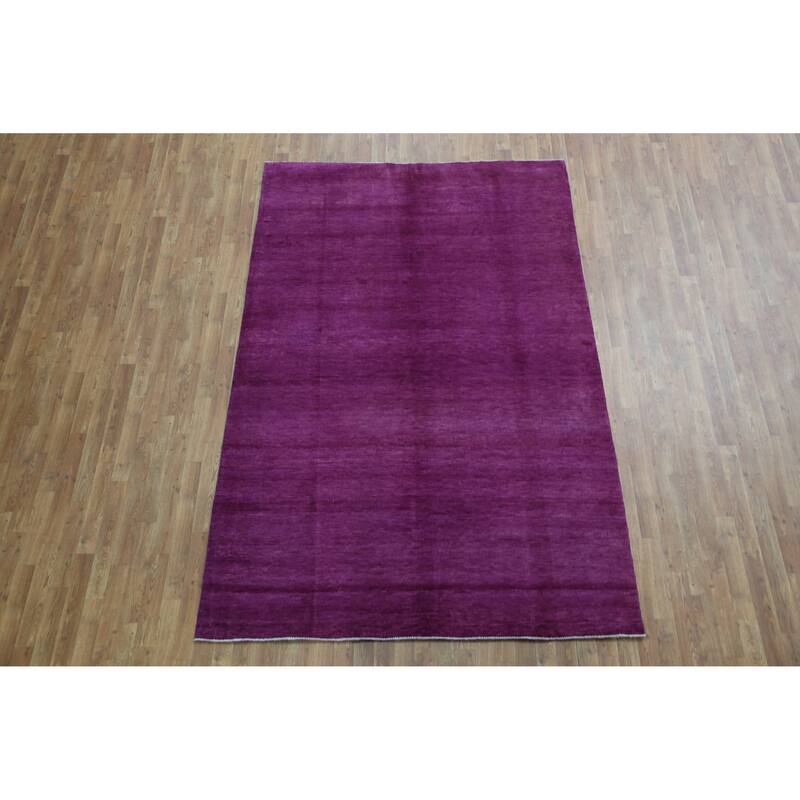 Hand Knotted Oriental 100% Wool Carpet Modern Solid Purples Gabbeh Area Rug - 9' 0'' X 6' 1''