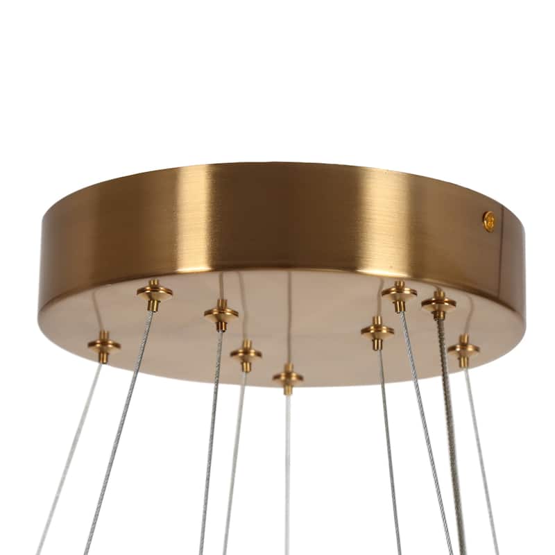 Modern 1-Light LED Crystal Ring Gold Chandelier for Living Dining Room - D23.6" x H62.8" Max