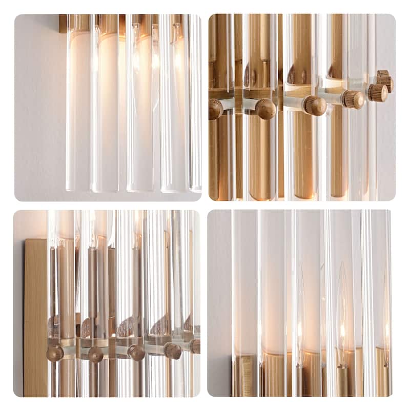 Casandra 2-Light Solid Crystal Glass Bars Mini Wall Sconce - Brushed Brass