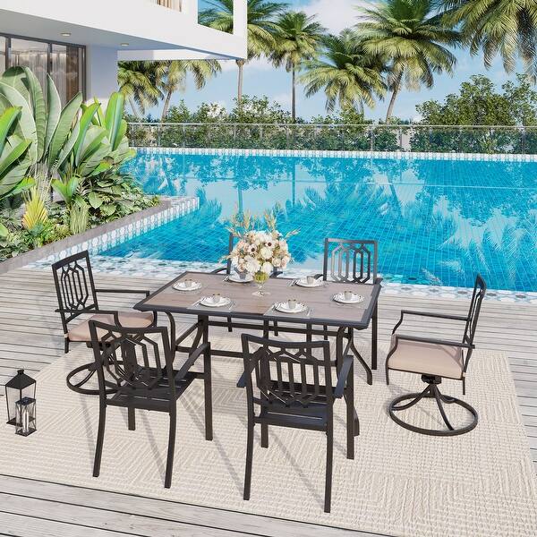 7 Pieces Patio Dining Set with 2 Swivel Garden Chairs with Cushion, 4