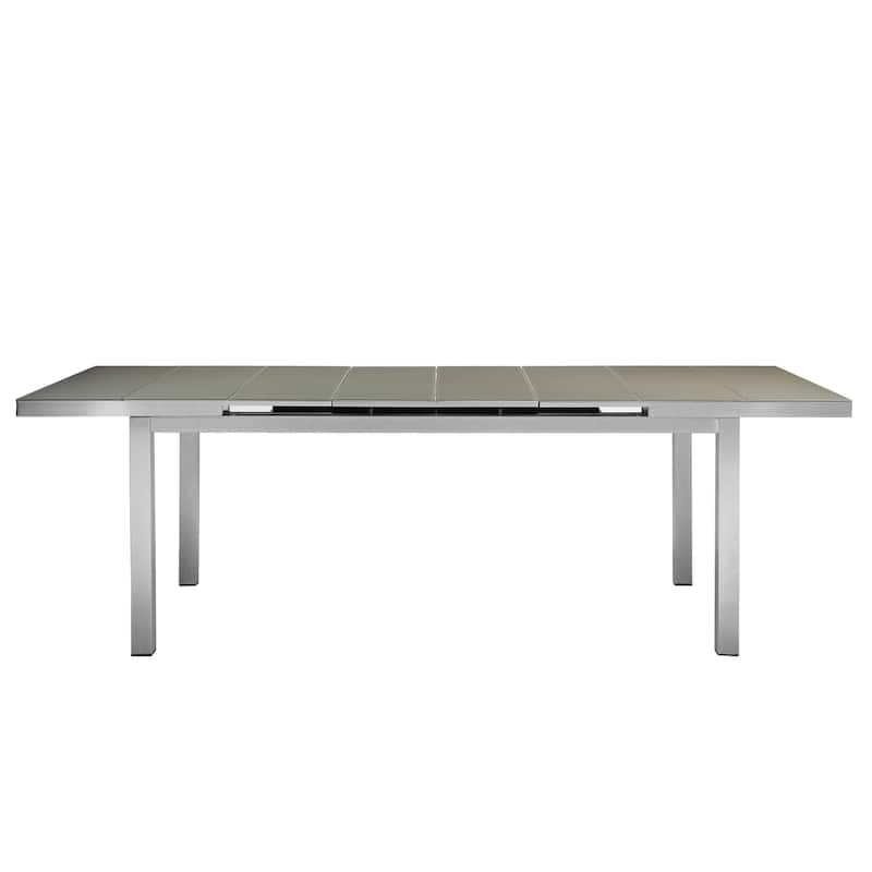 Kylo 90 Inch Extendable Dining Table, Smooth Gray Aluminum Frame, Outdoor