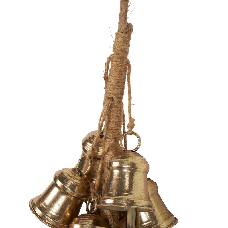 Gold Metal Cluster Decorative Bells with Jute Hanging Rope