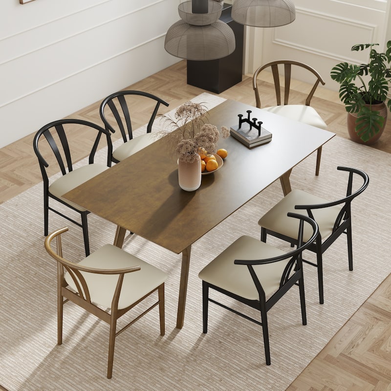 Roundhill Furniture Lavin Modern 7-Piece Dining Set, Wood Dining Table with 6 Curved Back Chairs