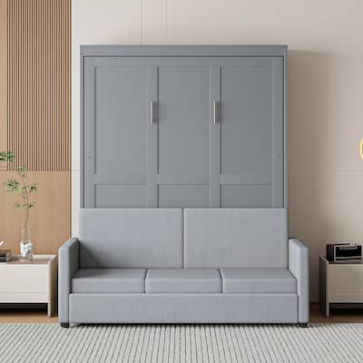 Living Room Murphy Wall Bed with Sofa, Foldable Platform Bed Frame, Fold into The Wall, Hidden Vertical Cabinet Bedframe