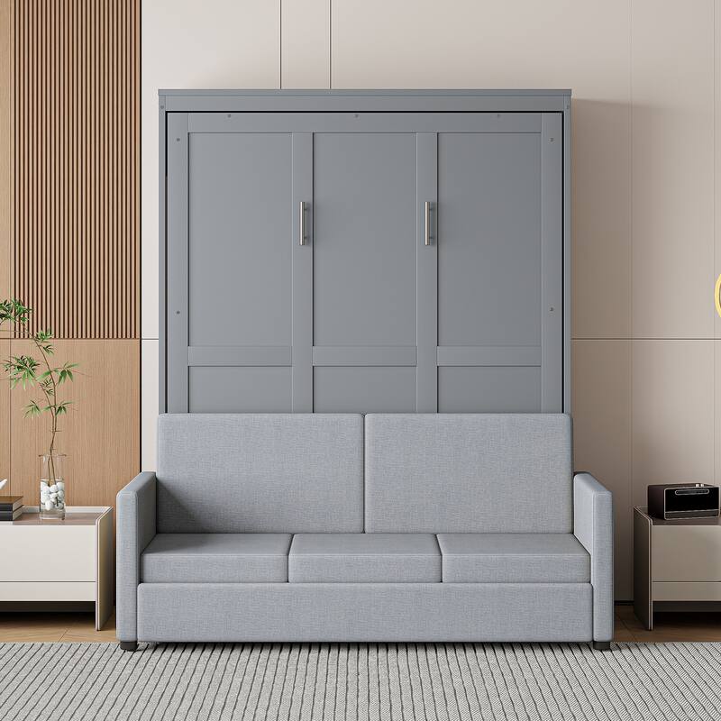Space-Saving Murphy Bed with Sofa, Storable Mattress, and Easy-to-Use Folding Mechanism - Full Size