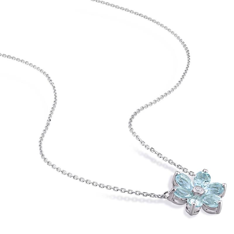 Miadora 14k White Gold Aquamarine and Diamond-Accent Floral Station Necklace