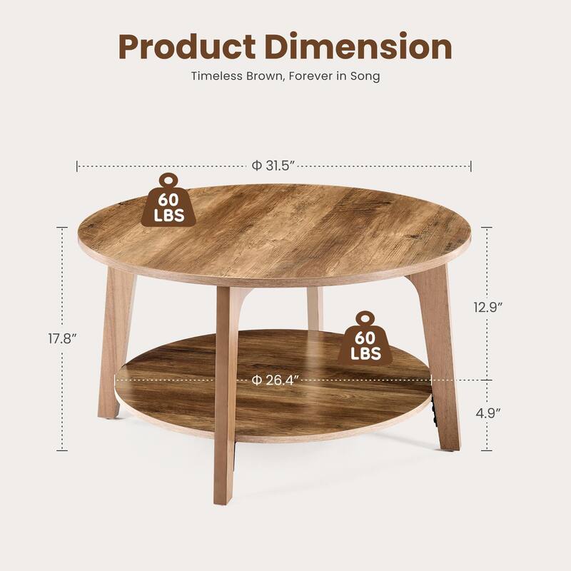 Rossetta Wooden 2-Tier Stable Anti-Slip Design Center Circle Coffee Table - 31.5''x31.5''