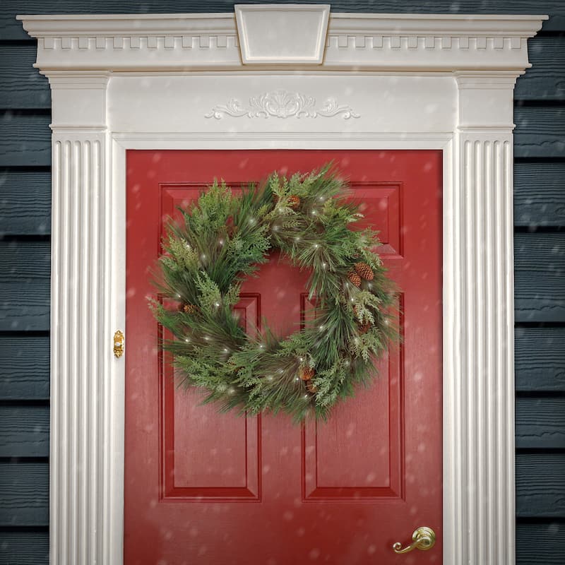 National Tree Company 28 in. HGTV Home Collection Pre-Lit Black Tie Cedar Wreath - 28 in
