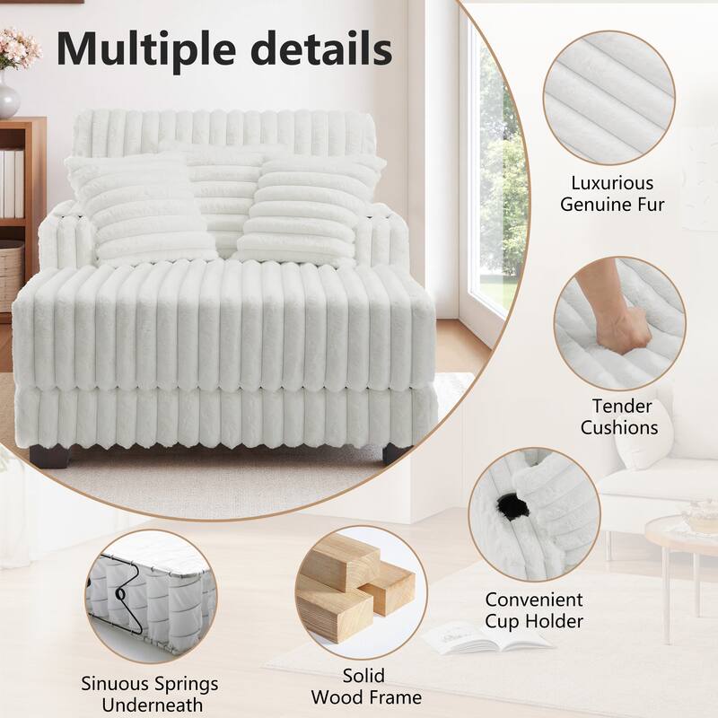 2-Piece Flannel Chaise Lounge Sofa Bed Set with Cup Holder