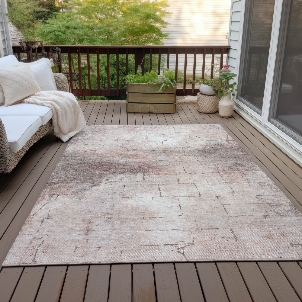 Machine Washable Indoor/Outdoor Vintage Bricks Chantille Rug