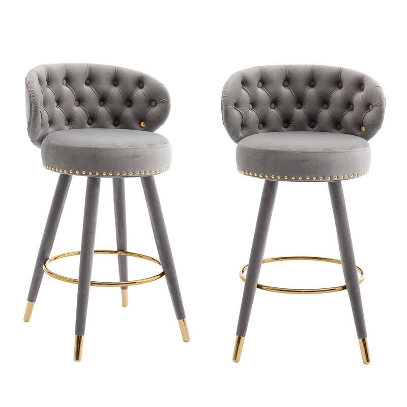 HOMEFUN Counter Height Bar Stools Set of 2 for Kitchen Counter Solid Wood Legs with a fixed height of 360 degrees - Grey