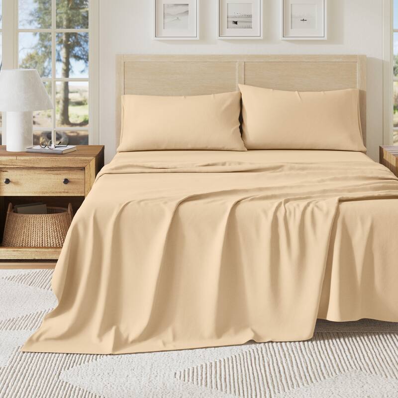 Linery & Co. Heathered Melange Cotton Jersey Knit Sheet Set - Twin XL - Heathered Tan