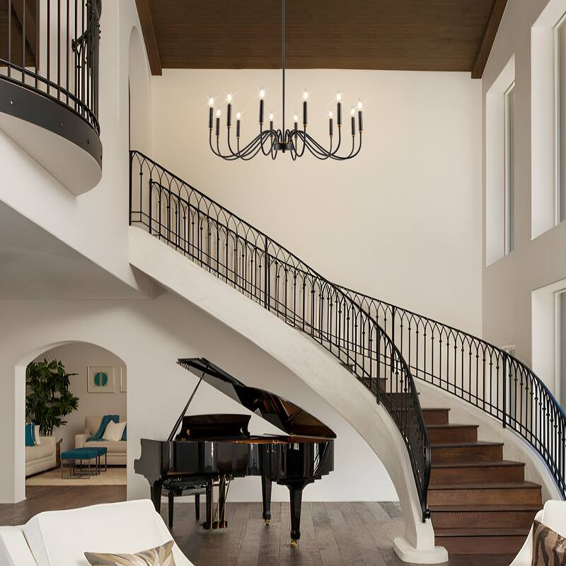 Candle Chandelier Dimmable Classic/ Traditional Chandelier Black Chandeliers For Dining Room - 12-Light