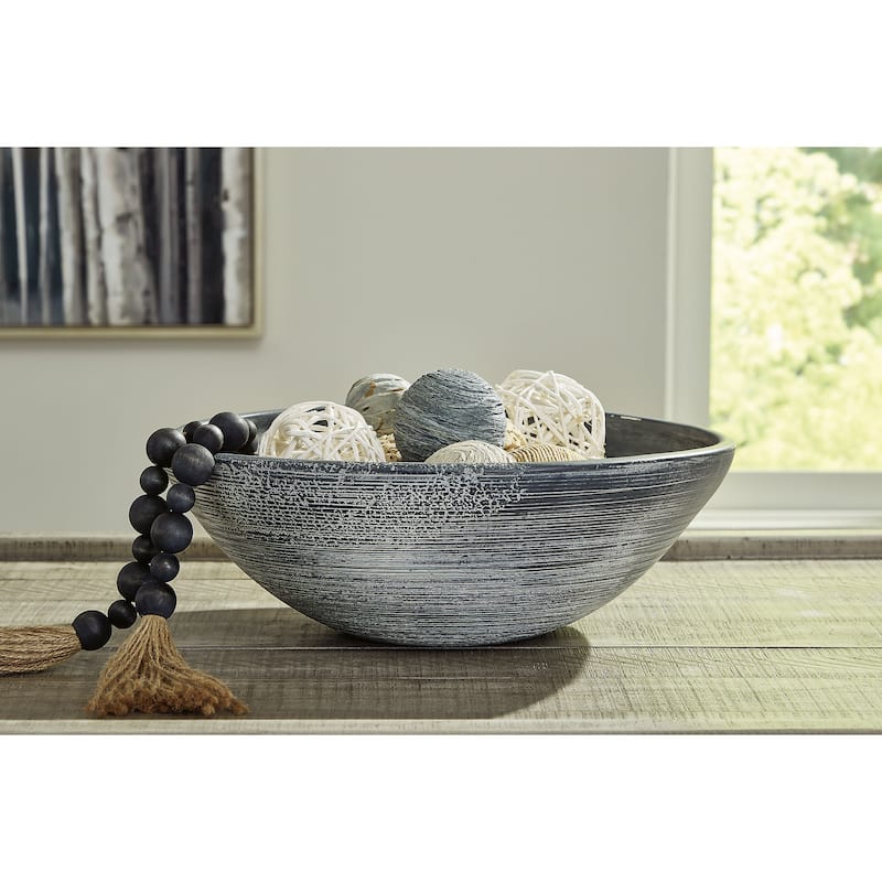 Signature Design by Ashley Meadie Distressed Blue Bowl - 16"W x 16"D x 6"H