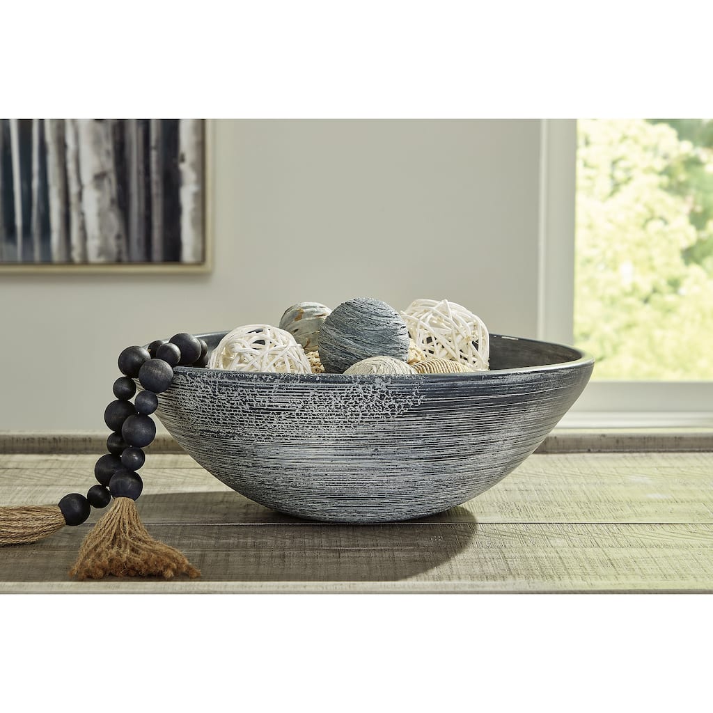 Signature Design by Ashley Meadie Distressed Blue Bowl - 16"W x 16"D x 6"H