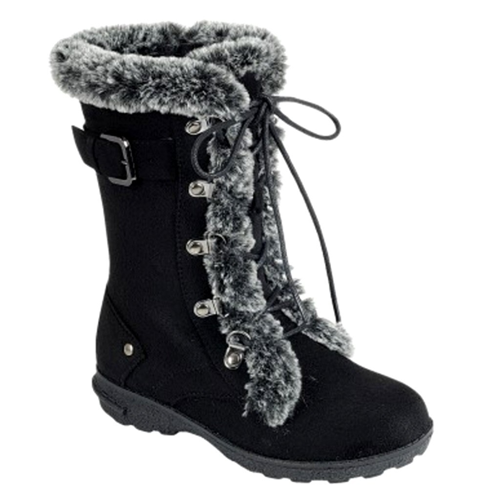 Shop Little Girls Black Faux Fur Trim Lace Up Closure Winter Boots