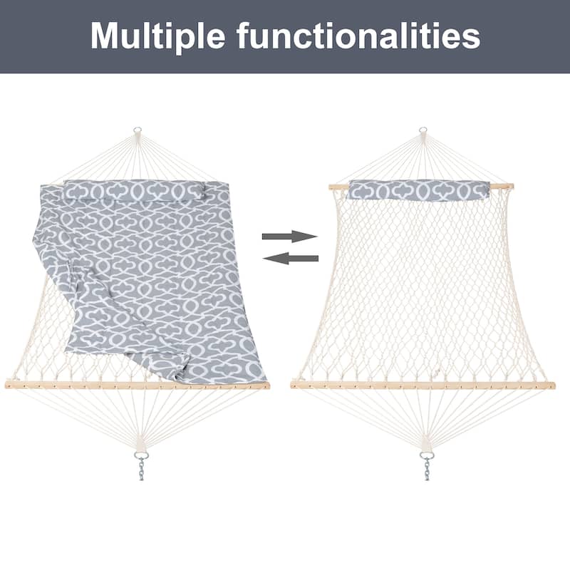 Durable 2 Person Rope Hammock with Polyester Quilted Pad and Pillow - 76*52