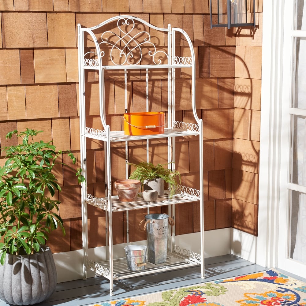 SAFAVIEH Bryn Victorian Wrought Iron 4-Tier Outdoor Bakers Rack - 25 In. W x 15 In. D x 63 In. H - 25"W x 15"D x 63"H