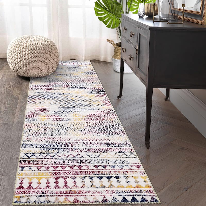 Garvee Moroccan Geometric Machine Washable Area Rug - 2' x 7' Runner - Colorful