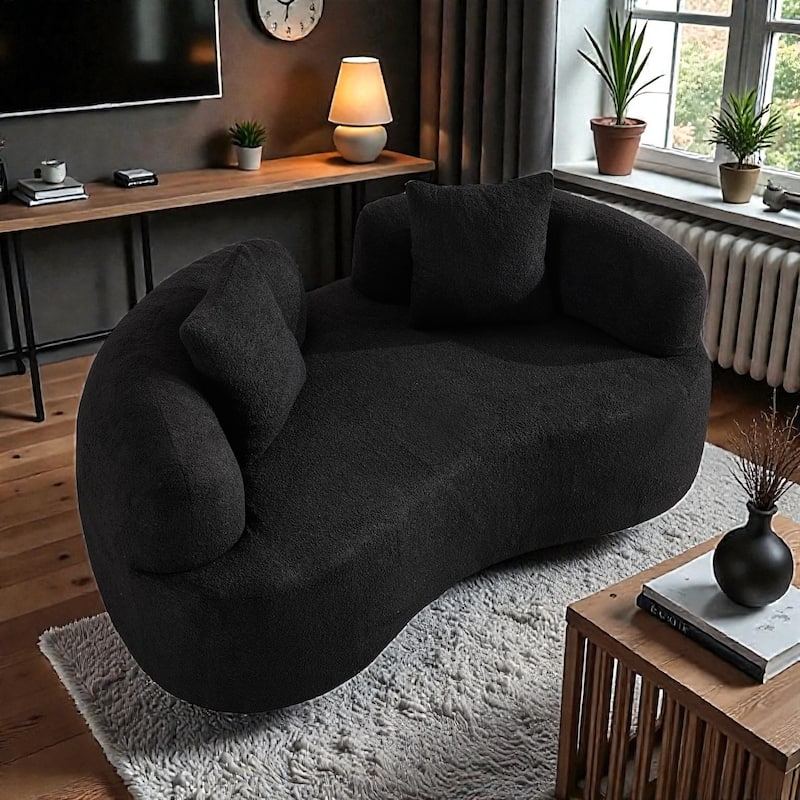 66.93 Inch Curved Loveseat Compression Sofa, Teddy Velvet No Assembly Couch for Small Spaces Apartments