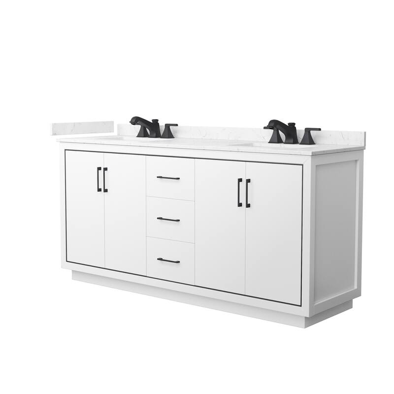 Wyndham Collection WCF1111-72D-VCA-US3MXX Icon 72" Free Standing - White / Carrara Cultured Marble Top / Matte Black