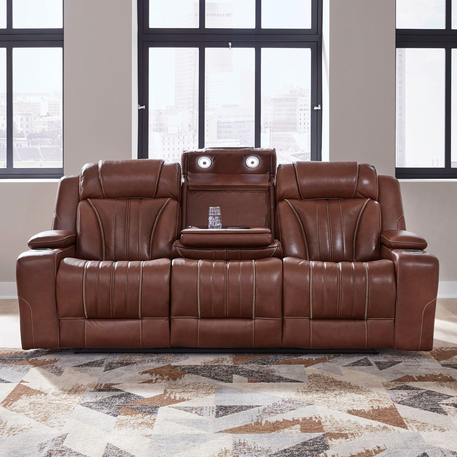 Liberty Furniture Caswell Power Sofa Chestnut Leather - Width 91