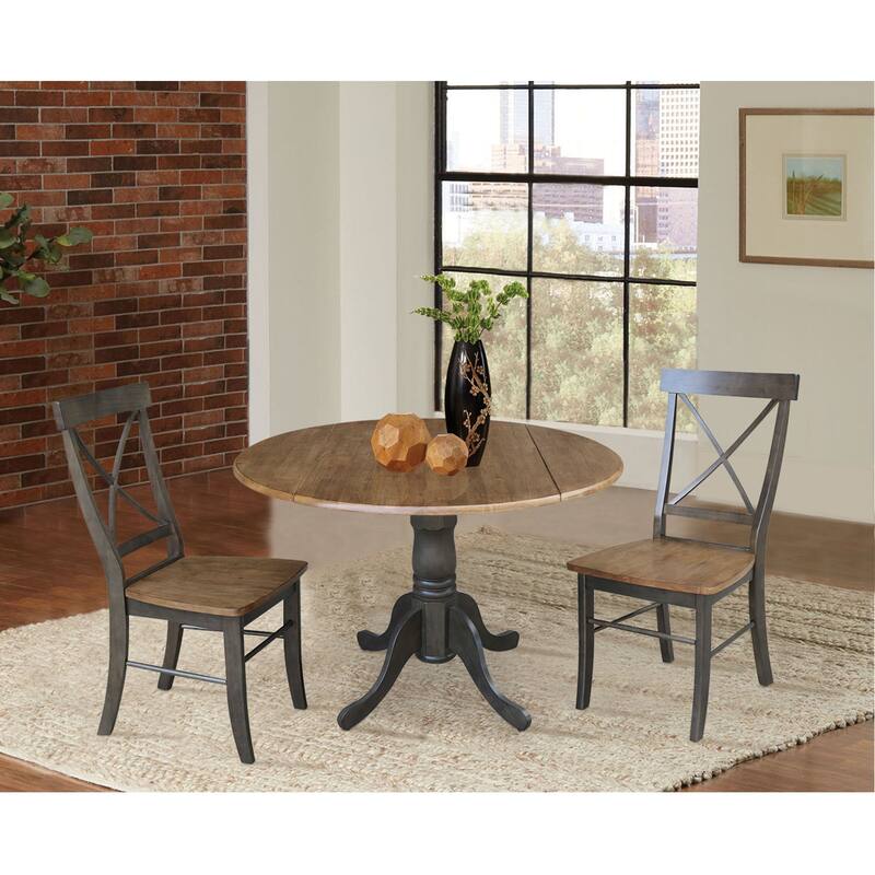42" Solid Wood Dual Drop Leaf Table With 2 X-Back Chairs - 3 Piece Set