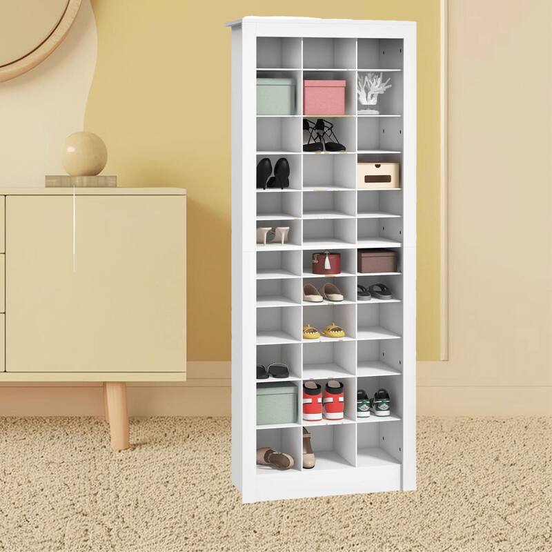 Slim Shoe Storage Rack Cabinet Organizer with Open Cubes, Stores 36 Pairs, Shoe Shelf Ideas for Entryway, Bedroom and Hallway - White
