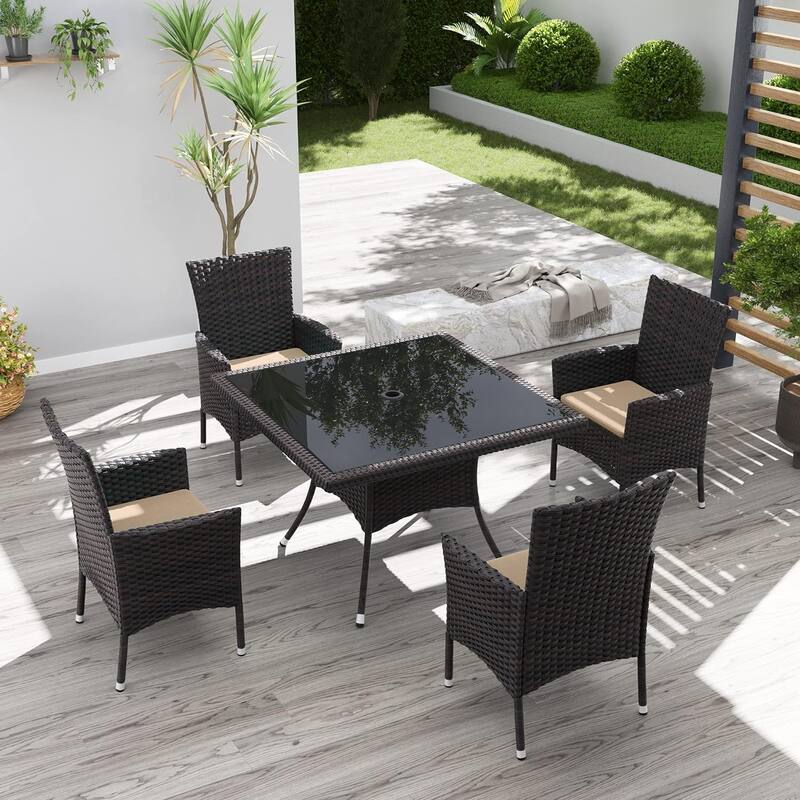 Kullavik Outdoor Dining Set, Rattan Patio Furniture Dining Table & Chairs