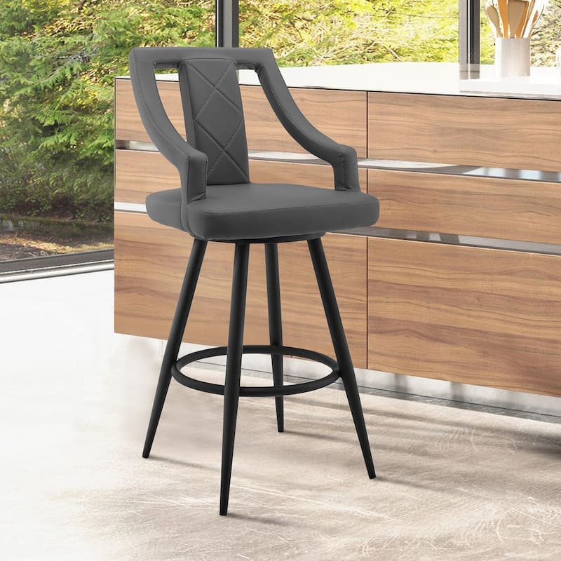 Maxen 26" Grey Faux Leather and Stainless Steel Swivel Counter Stool