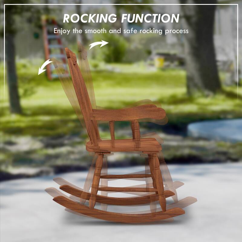 Outsunny Outdoor Wood Rocking Chair, 350 lbs. Porch Rocker with High Back for Garden, Patio, Balcony