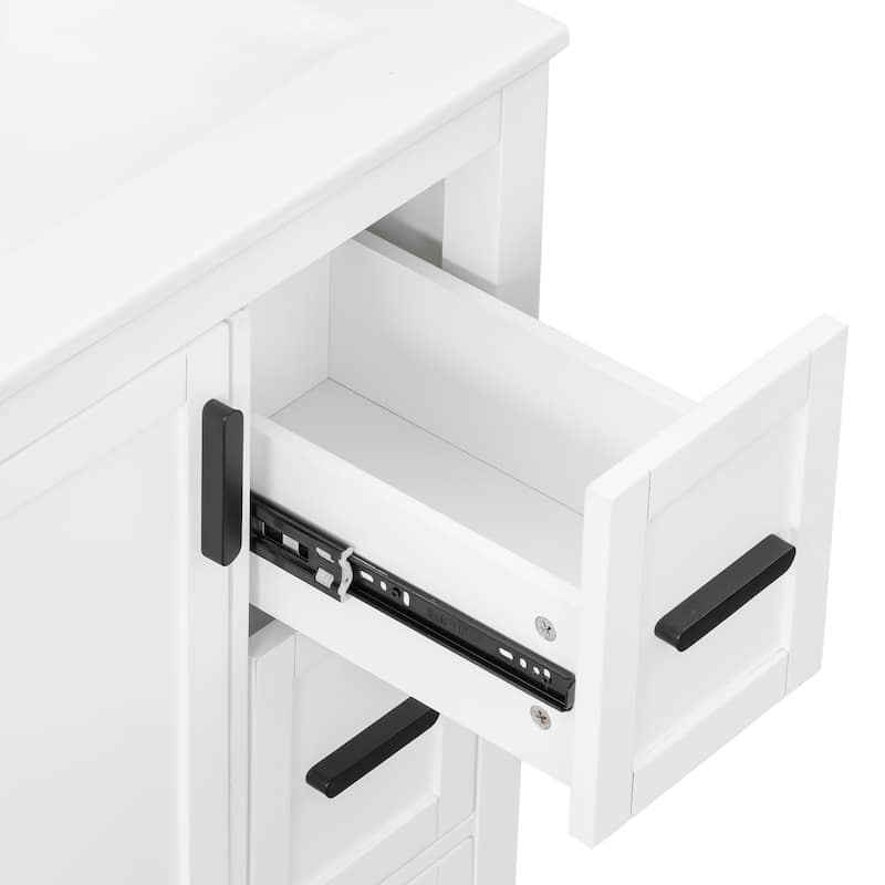 Solid Wood Frame Bathroom Vanity Cabinet with Ceramic Sink, Space-Saving 24-Inch Vanity