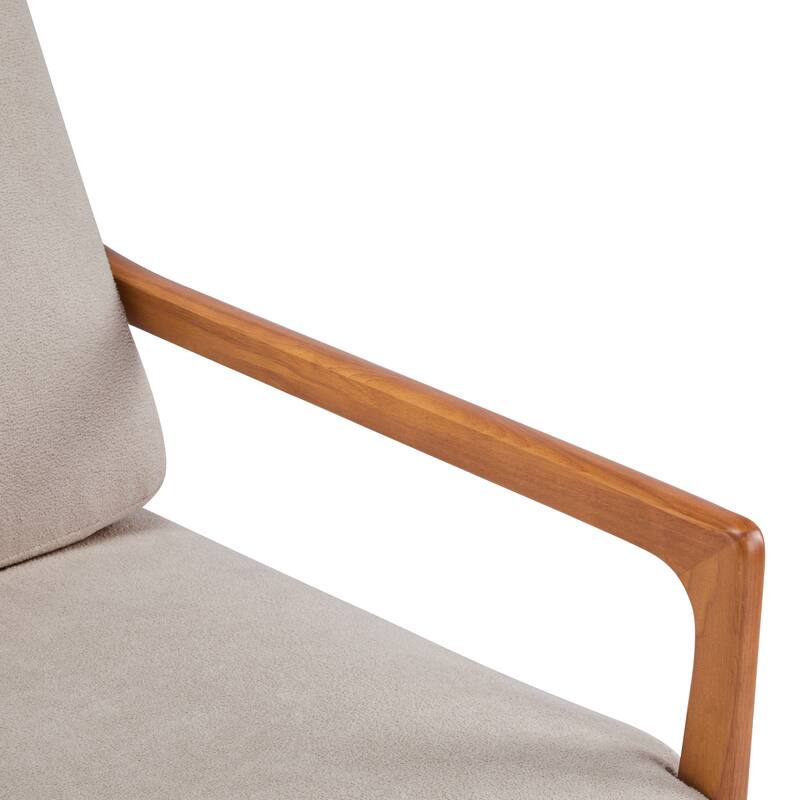 Mid Century Modern Accent Armchair, Solid Wood Frame with High Back, Beige Upholstered Cushions, Ergonomic Lounge Chair
