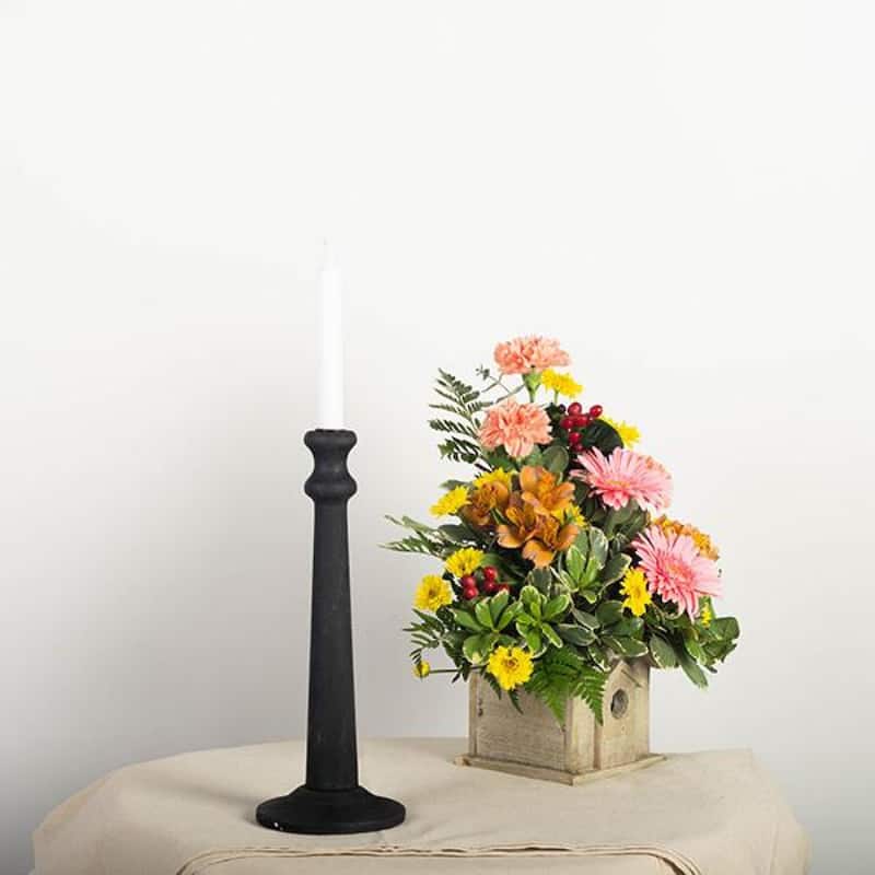 Black Wooden Taper Candle Holder