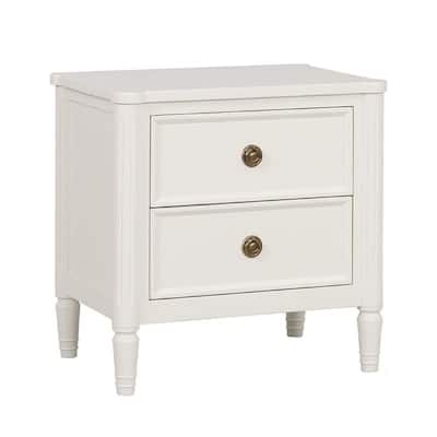 Alta Nightstand, 2 Drawers, USB A-C, Gold, White Solid Wood, 26 Inch