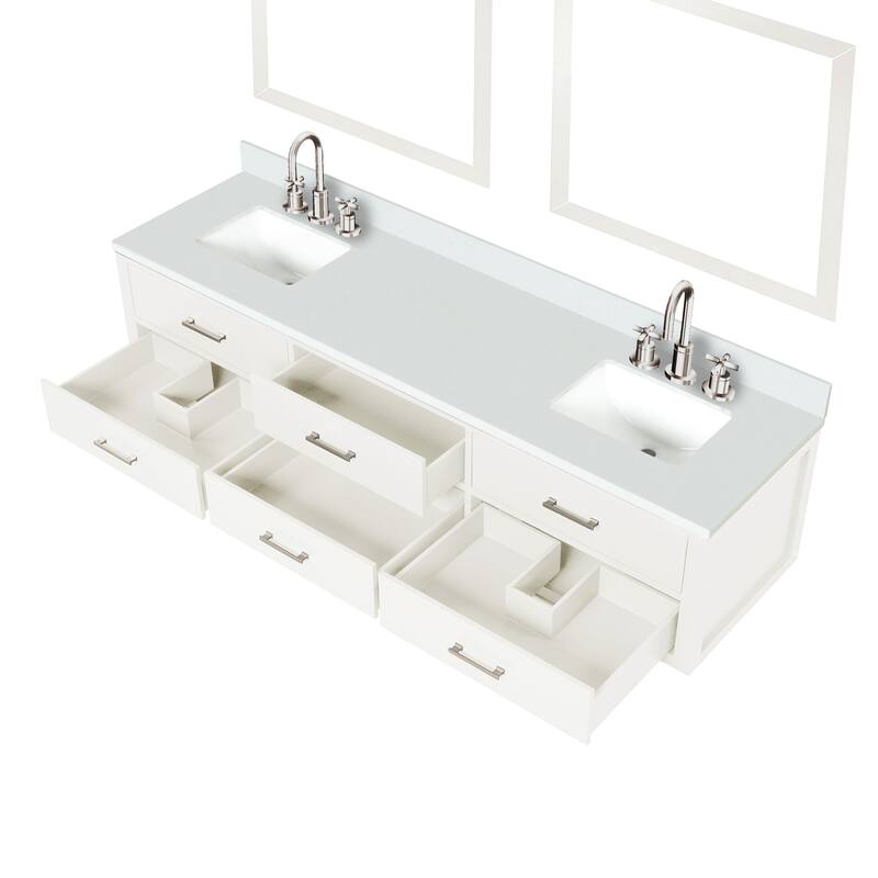 Castor 60 in W x 22 in D Black Double Bath Vanity, White Quartz Top, Faucet Set, and 28 in Mirrors