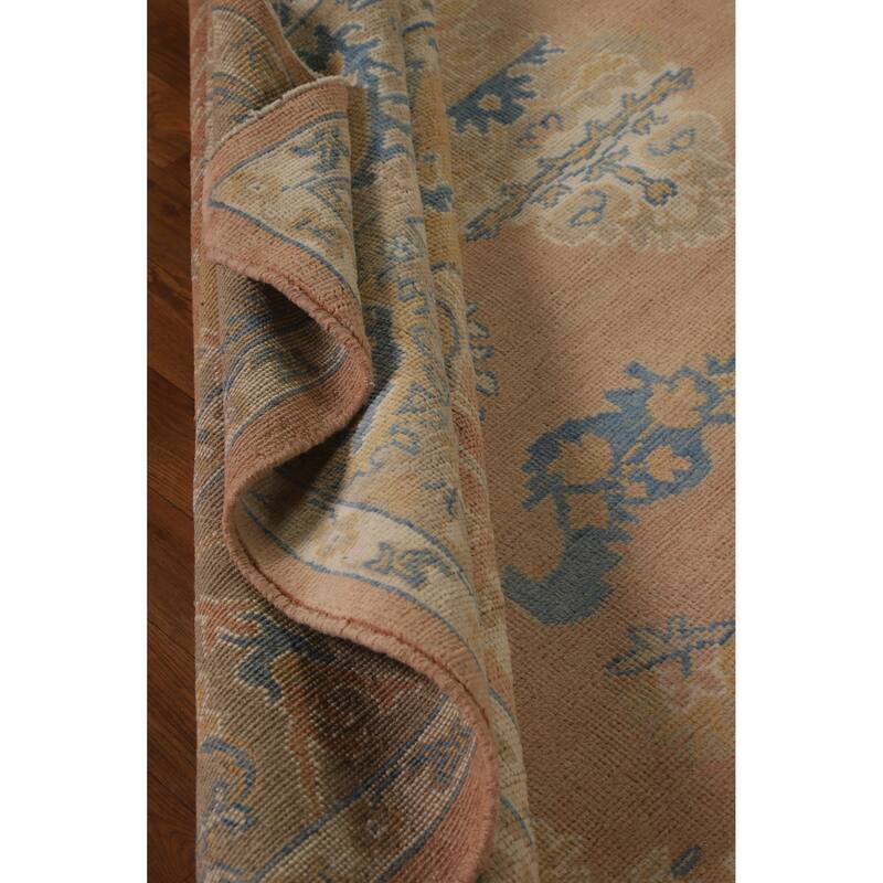 Hand Knotted Oriental 100% Wool Carpet Transitional All-Over Peach Oushak Area Rug - 10' 1'' X 8' 3''