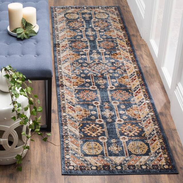 SAFAVIEH Bijar Celie Traditional Distressed Oriental Area Rug - 2'3" x 22' Runner - Royal/Ivory