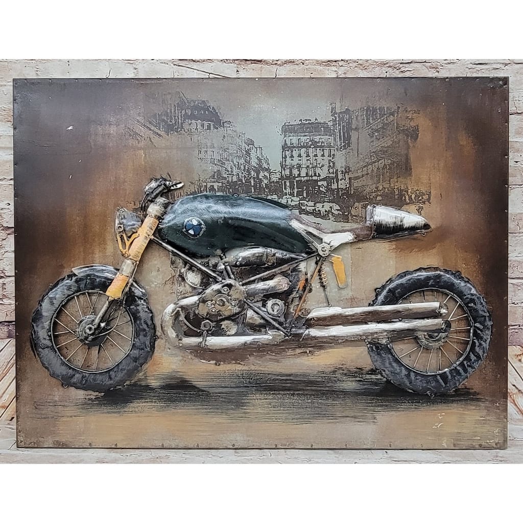 Clic Bmw Motorcycle Vintage 3 Dimensional Oil Painting With Metal Canvas