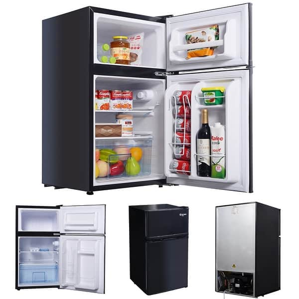 Shop Costway Black 2 Door 3 4 Cu Ft Compact Refrigerator Freezer Cfc Free Furniture Home Overstock 15801744