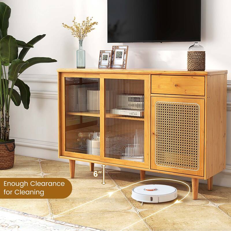Costway Buffet Sideboard Cabinet Rattan Console Table with Sliding - See Details