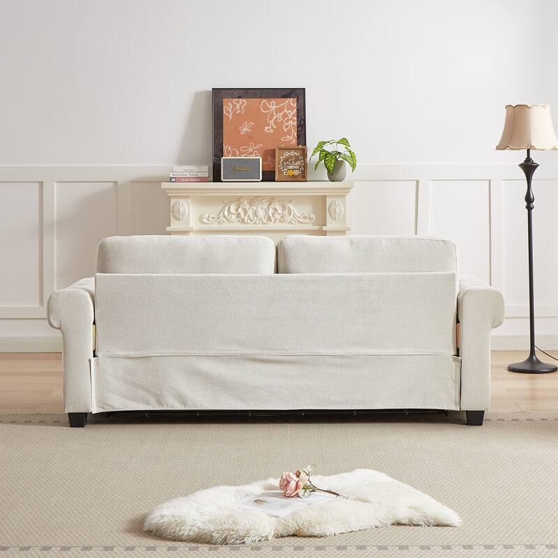 83.8" 2-in-1 Polyester 3-seater Nailheads Convertible Pullout Sofa Bed with Folding Mattress for Living Room
