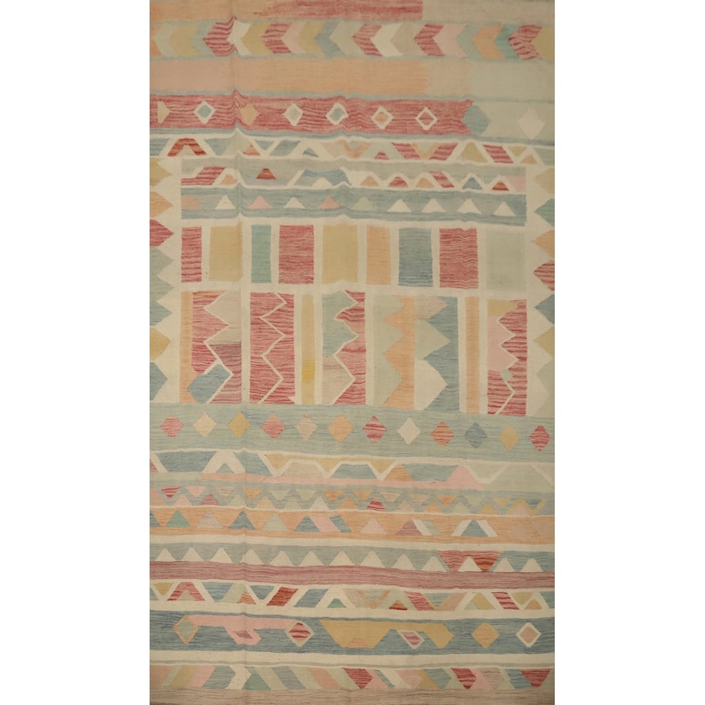 Hand Woven Oriental 100% Wool Carpet Southwestern Tribal Multi-Colored Kilim Area Rug - 9' 7'' X 6' 7''