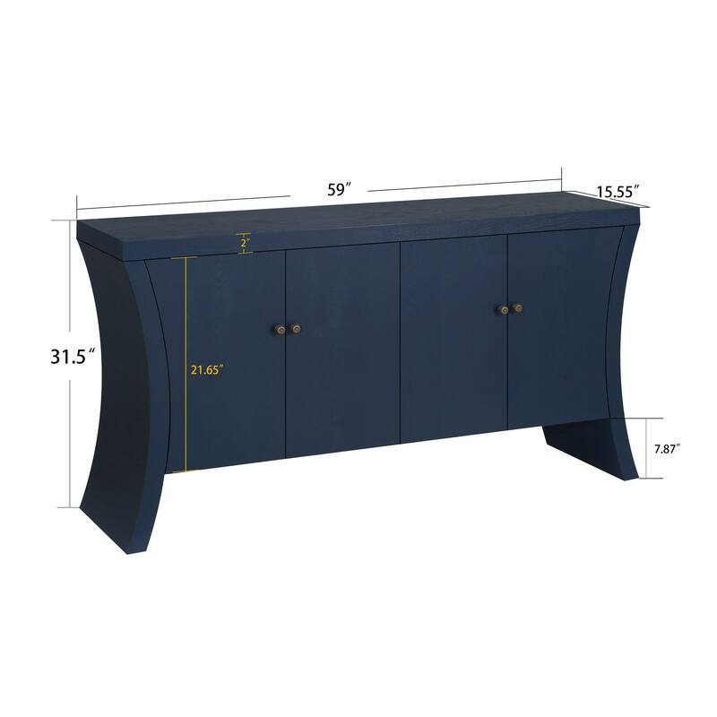 4 Door Sideboard Cabinet with Wooden Arc Legs, Kitchen Buffet Cabinet with Bronze Clasps, Storage Cabinet with Shelves