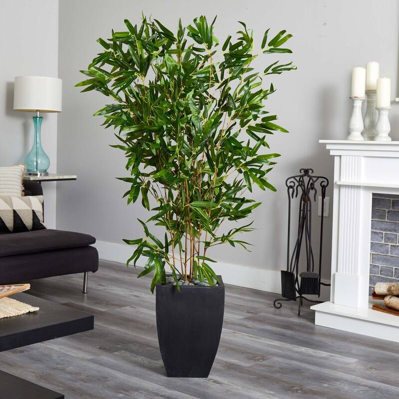 Artificial Bamboo Tree 5ft Real Touch Indoor Outdoor Plant in Black Planter - Green - 51-60 Inches